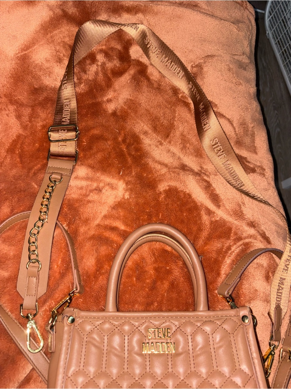 Steve Madden Quilted Tan Mini Tote with Gold Hardware - Picture 3 of 4
